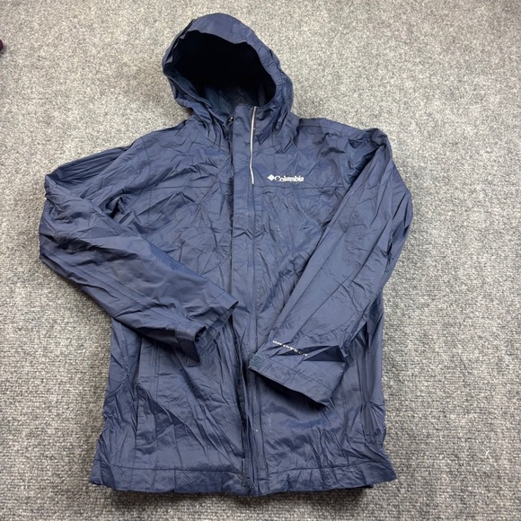 COLUMBIA Boys Navy Blue Omni Tech Hooded Rain Jacket Coat size: Medium (10/12) - Picture 1 of 6